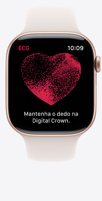 App ECG na tela do Apple Watch Series 10 mostrando uma onda e uma contagem regressiva de 22 segundos.