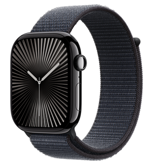 Apple Watch Series 10 avec boîtier en aluminium noir de jais et bracelet sport à rabat encre