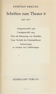 Cover of edition schriftenzumthea0000brec_y8x2