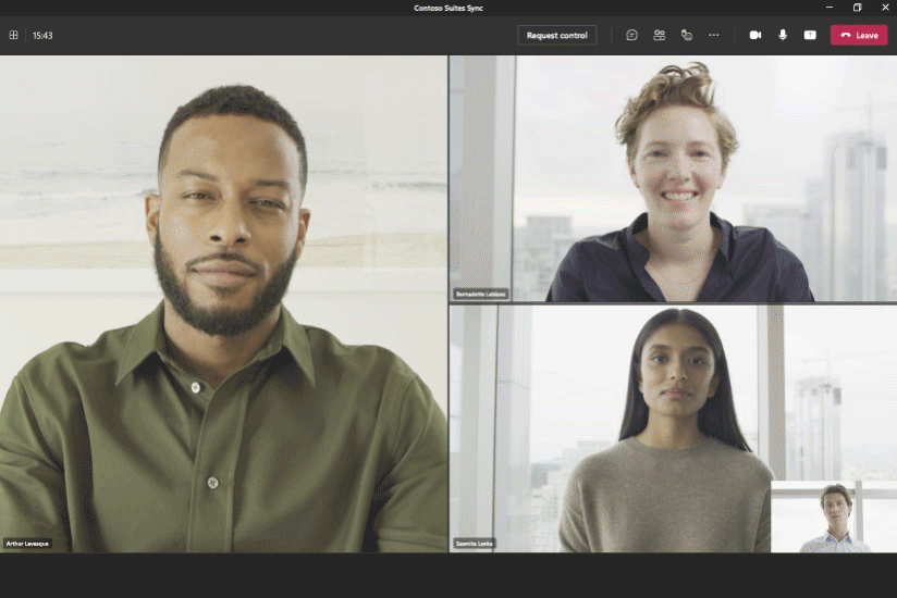 A group of people join a Microsoft Teams call on a Surface Pro 9