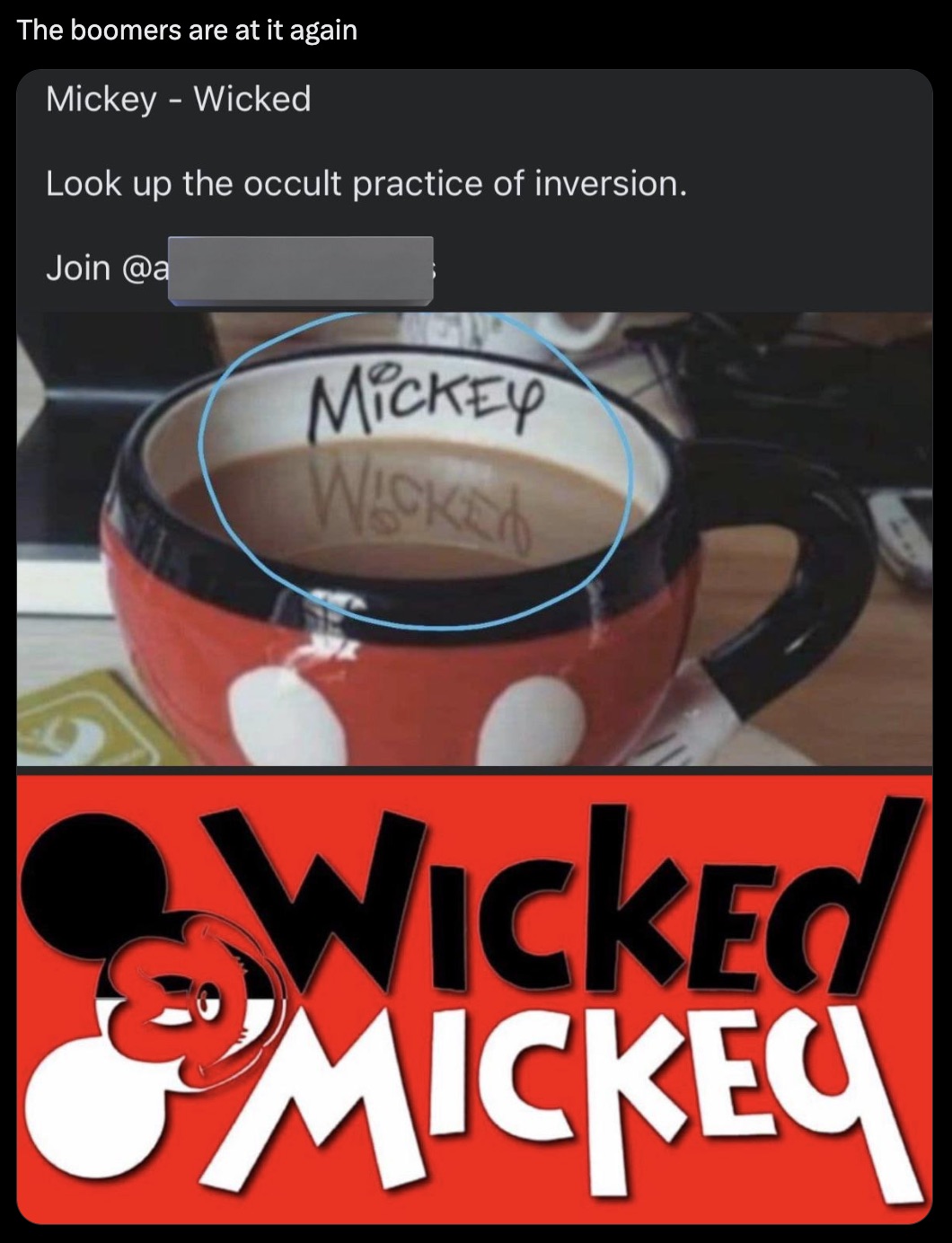 coffee cup - The boomers are at it again Mickey Wicked Look up the occult practice of inversion. Join Mickey Wicke WICKEd Mickey