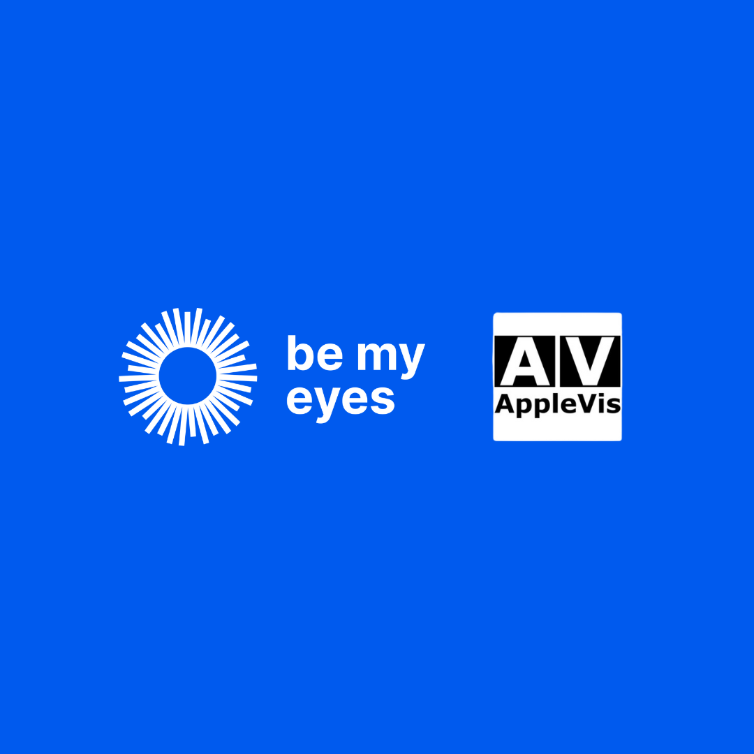 Be My Eyes Logo on the top, AppleVis Logo at the bottom