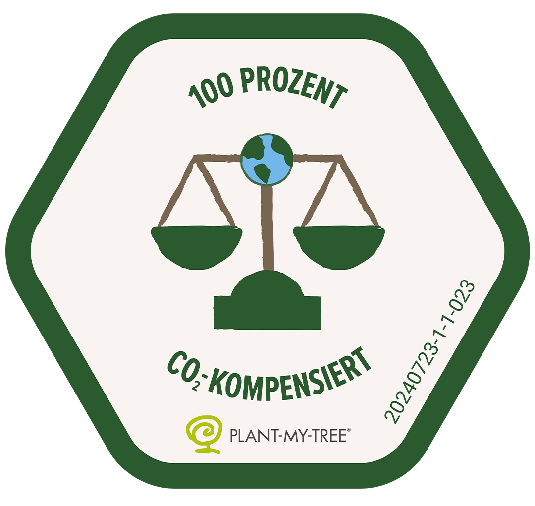 hurra.com™ - 100 % CO2-kompensiert. PLANT-MY-TREE®-Siegel.