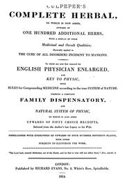 Cover of: Culpeper's Complete herbal by Nicholas Culpeper, Nicholas Culpeper, Steven Foster, Nicholas Culpeper, Nicholas Culpeper