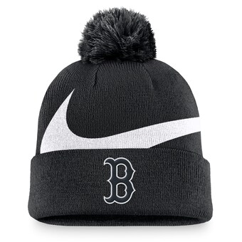 Boston Red Sox Nike Swoosh Peak Cuffed Knit Hat with Pom - Black