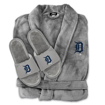  Detroit Tigers ISlide Unisex Faux Fur Slide Sandals & Robe Bundle - Gray