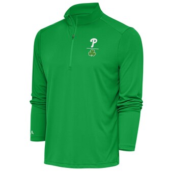  Philadelphia Phillies Antigua Shamrock Tribute Quarter-Zip Pullover Top - Kelly Green