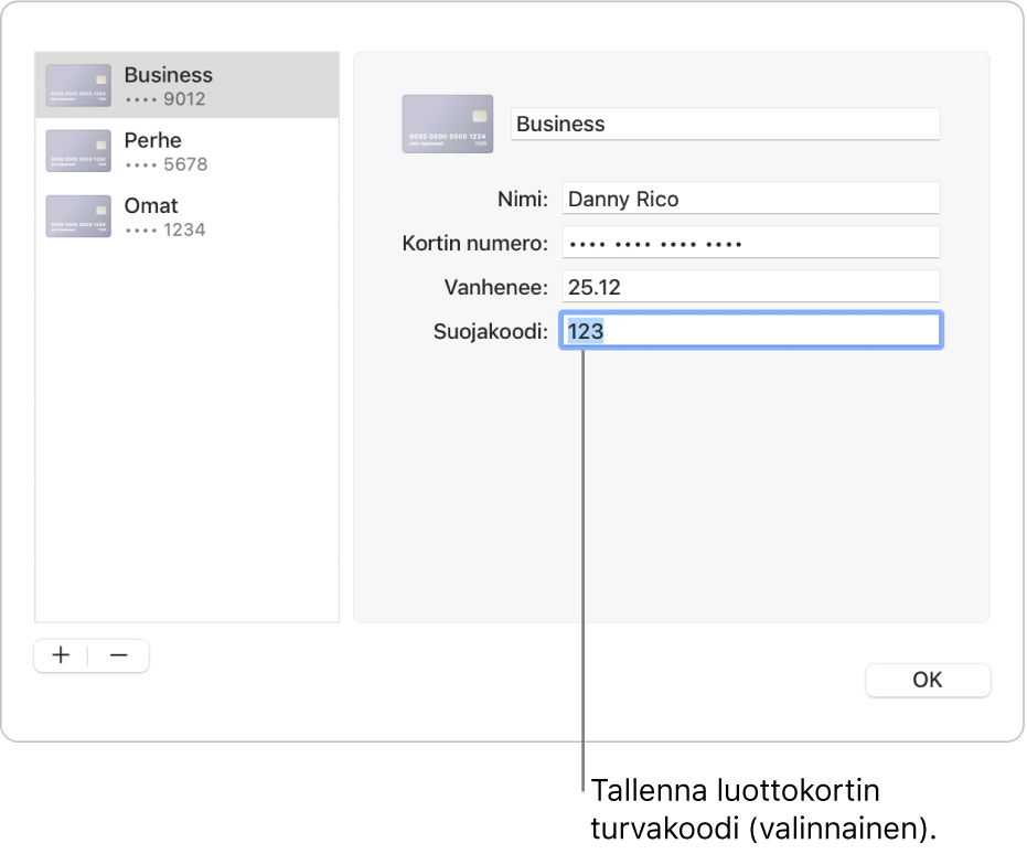 Luottokorttilomake, jossa on kentät nimen, kortin numeron, vanhenemispäivän ja turvakoodin syöttämistä varten.