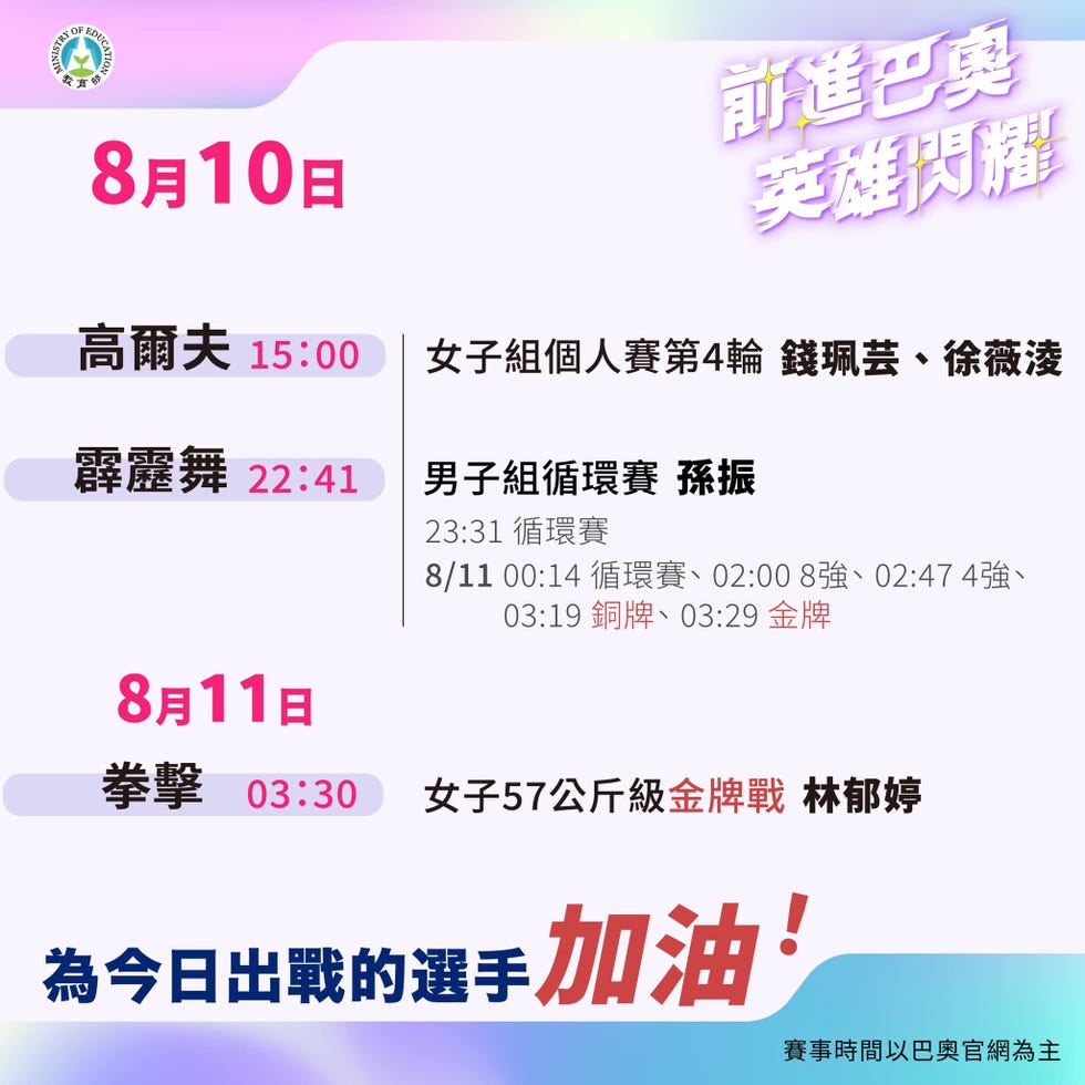 中華隊8月10、11日賽程