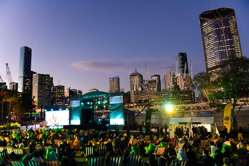 brisbane, australia   july 21 a general view is seen of the stage area during the announcement of the host city for the 2032 olympic games, watched via live feed in tokyo, at the brisbane olympic live site on july 21, 2021 in brisbane, australia photo by albert perezgetty images