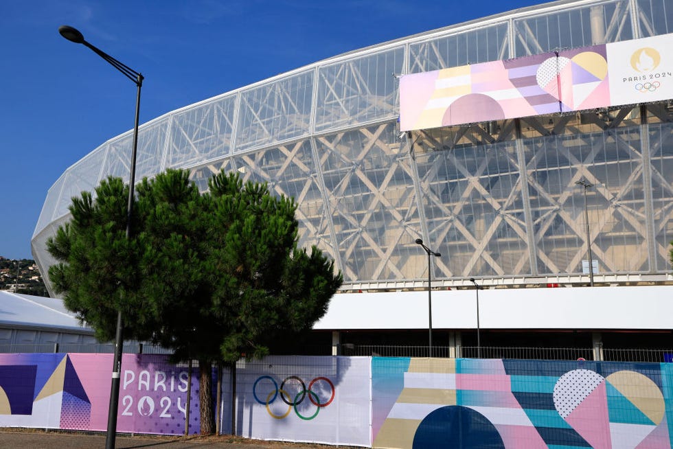 this photograph shows a view of the nice stadium, where some of the olympic football matches, part of the paris 2024 olympic games will be played, in the southern mediterranean city of nice on july 17, 2024 photo by valery hache afp photo by valery hacheafp via getty images