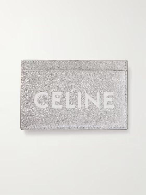 男生精品卡夾推薦：Celine Homme Logo字樣銀色皮革卡夾