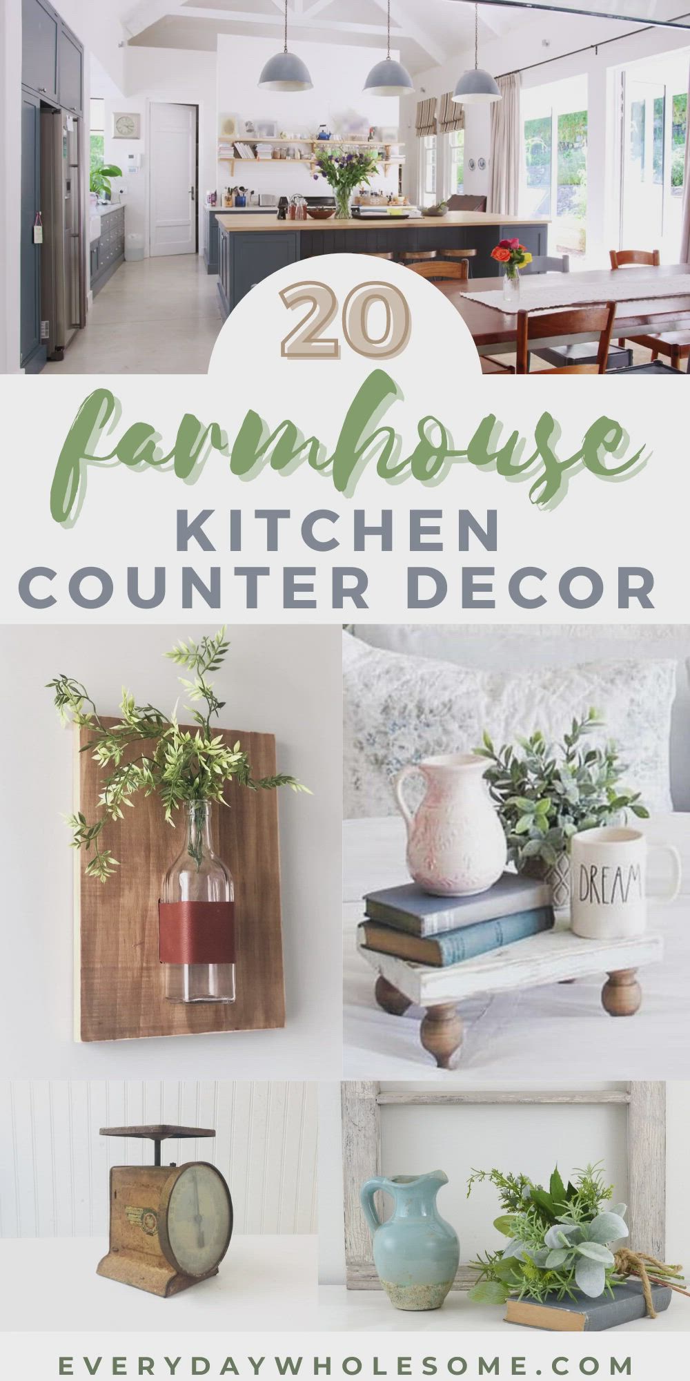 This contains: 60 Farmhouse Kitchen, Pantry, Countertops & Cabinets DIY Organization Ideas, Tips, Hacks & Inspiration. Dollar store & budget friendly ideas Including pots and pans, spice jars, sugar, safe nontoxic cookware, hangers, canisters, container store type containers and labels and decals, custom, personalized. #pantryorganziation #kitchenorganziation #countertoporganization #farmhousekitchen #farmhouse #organization