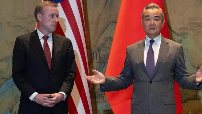 Wang Yi, the director of the Communist Party's Central Foreign Affairs Commission Office, speaks before talks with White House National Security Adviser Jake Sullivan at Yanqi Lake in Beijing, China, August 27, 2024.