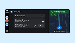 El nuevo diseño de Android Auto mostrando el calendario y mapas en la pantalla.