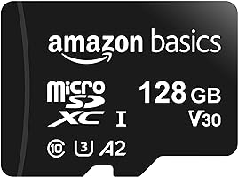 Amazon Basics MicroSDXC-Speicherkarte, 128 GB, mit SD-Adapter, A2, U3, 100 MB/s max. Lesegeschwindigkeit, Schwarz