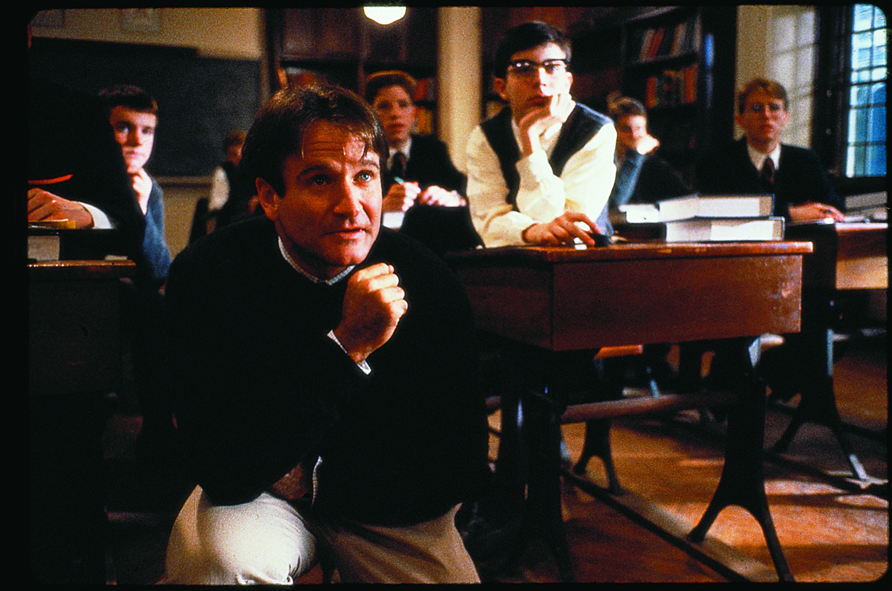 Robin Williams, Matt Carey, James J. Christy, Dylan Kussman, and Richard Stites in Dead Poets Society (1989)