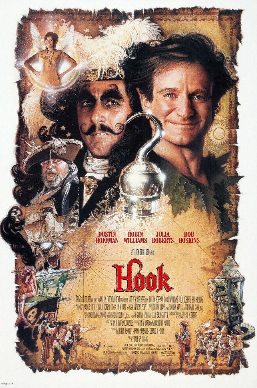 Dustin Hoffman, Julia Roberts, Robin Williams, Bob Hoskins, Dante Basco, David Crosby, Robert Amico, Jasen Fisher, Stephanie Furst, Raushan Hammond, James Madio, Regina Russell Banali, Alex Zuckerman, and Paul Babb in Hook (1991)