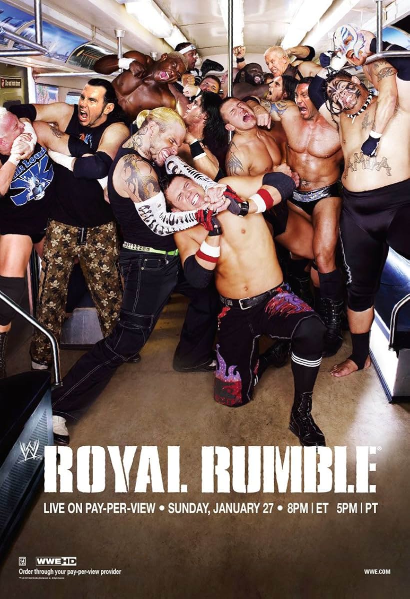 Mark Calaway, Dave Finlay, Rey Mysterio, Jeff Hardy, Matt Hardy, Mark Henry, Shawn Michaels, Paul Levesque, Mike 'The Miz' Mizanin, John Cena, Randy Orton, Dave Bautista, Shelton Benjamin, Eddie Fatu, John Hennigan, CM Punk, Ken Anderson, and Antonio Burke Jr. in WWE Royal Rumble (2008)