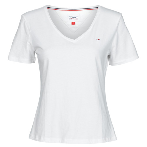 Textiel Dames T-shirts korte mouwen Tommy Jeans SOFT JERSEY V NECK Wit