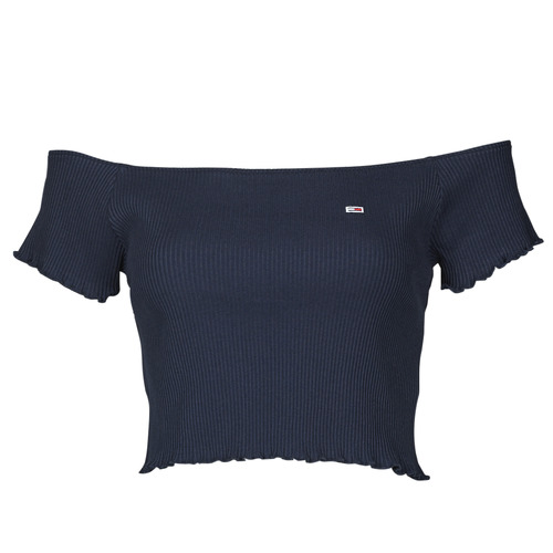 Textiel Dames Tops / Blousjes Tommy Jeans TJW CROP RIB OFF SHOULDER TOP Marine