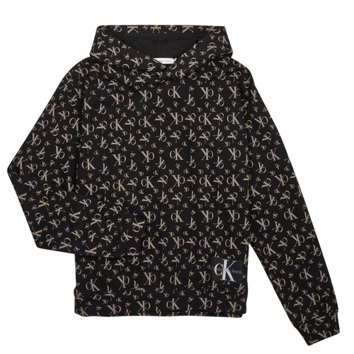 Textiel Jongens Sweaters / Sweatshirts Calvin Klein Jeans MONOGRAM GRID AOP Zwart