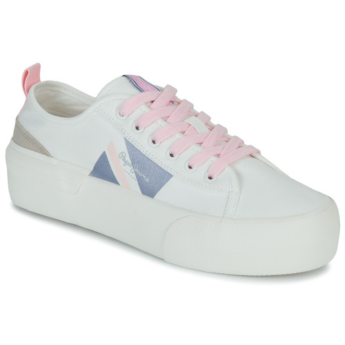 Schoenen Dames Lage sneakers Pepe jeans ALLEN FLAG COLOR W Wit / Roze