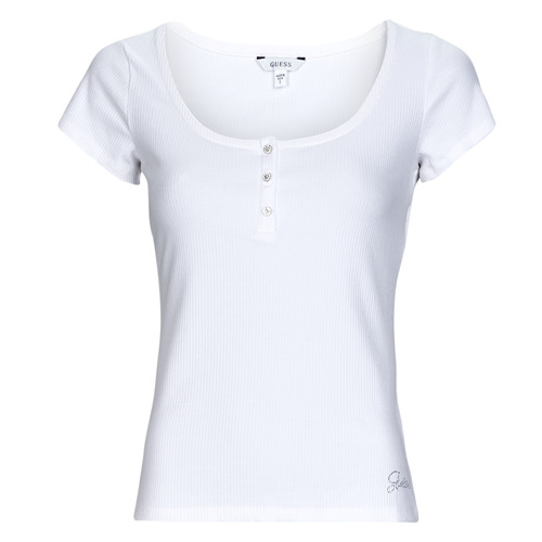 Textiel Dames T-shirts korte mouwen Guess ES SS KARLEE JEWEL BTN HENLEY Wit