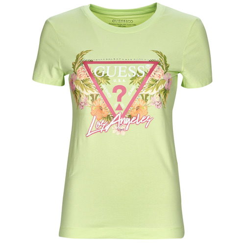 Textiel Dames T-shirts korte mouwen Guess SS CN TRIANGLE FLOWERS TEE Groen