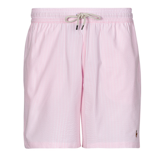 Textiel Heren Zwembroeken/ Zwemshorts Polo Ralph Lauren MAILLOT DE BAIN A RAYURES EN COTON MELANGE Roze / Wit / Carmel / Roze