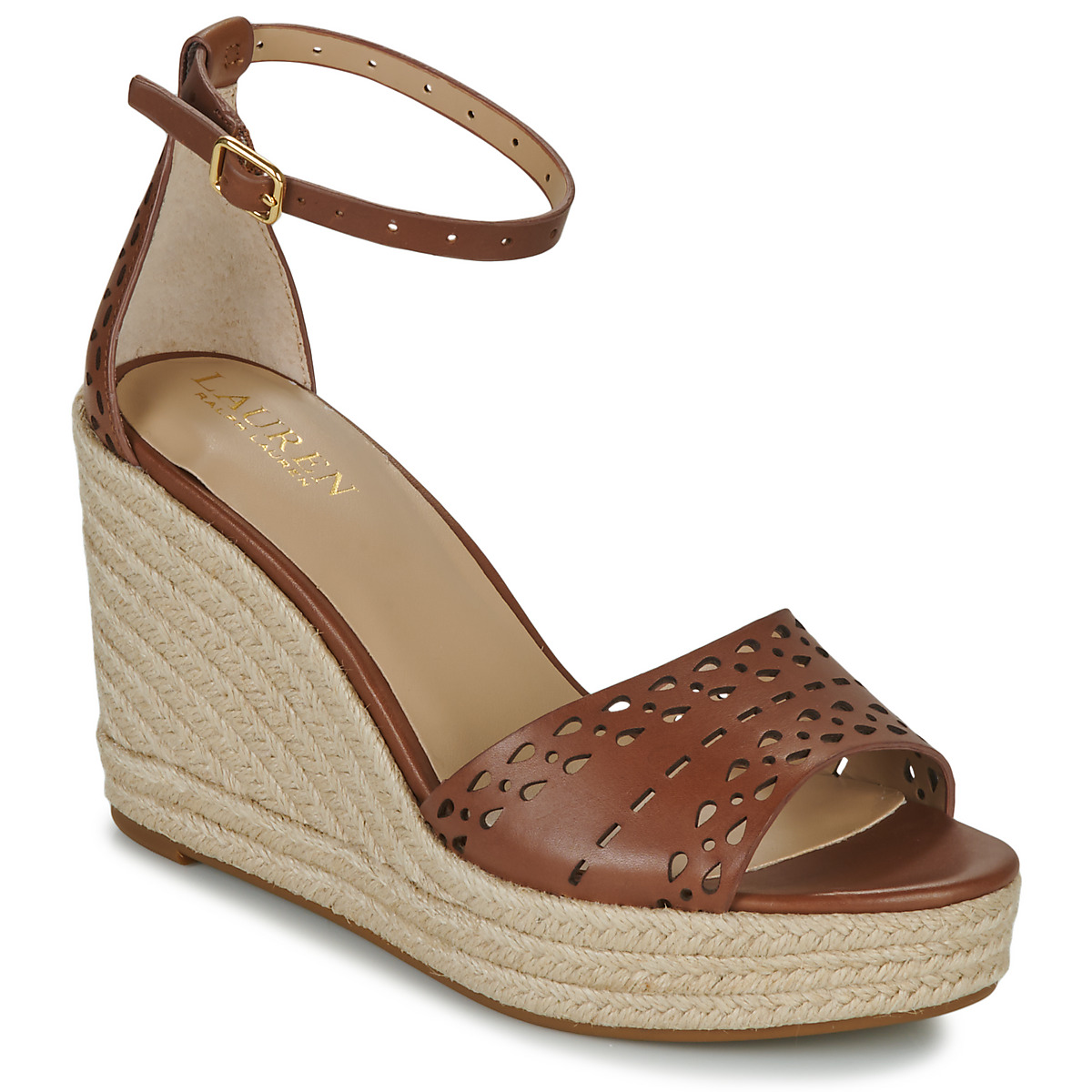 Schoenen Dames Sandalen / Open schoenen Lauren Ralph Lauren HAANA-ESPADRILLES-WEDGE Cognac