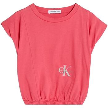 Textiel Meisjes T-shirts korte mouwen Calvin Klein Jeans  Roze