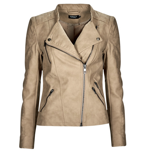 Textiel Dames Leren jas / kunstleren jas Only ONLAVA FAUX LEATHER BIKER OTW Beige