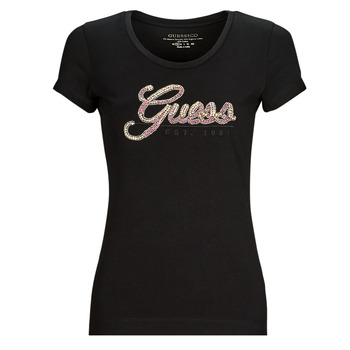 Textiel Dames T-shirts korte mouwen Guess SS RN GUESS SCRIPT TEE Zwart