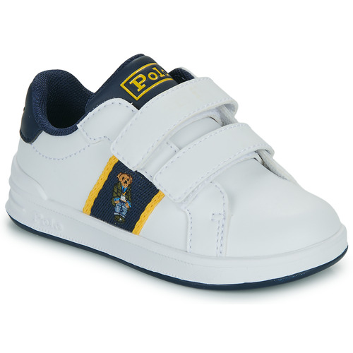 Schoenen Kinderen Lage sneakers Polo Ralph Lauren HERITAGE COURT BEAR EZ Wit / Marine / Geel