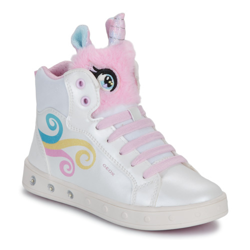 Schoenen Meisjes Hoge sneakers Geox J SKYLIN GIRL Wit / Roze