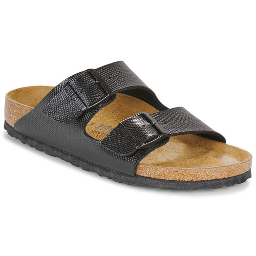 Schoenen Dames Leren slippers Birkenstock Arizona BF Shiny Lizard Black Zwart