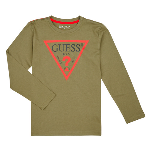 Textiel Jongens T-shirts met lange mouwen Guess LS T SHIRT CORE Kaki