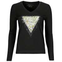 Textiel Dames T-shirts met lange mouwen Guess LS VN TRIANGLE TIGER TEE Zwart