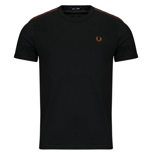 Textiel Heren T-shirts korte mouwen Fred Perry CONTRAST TAPE RINGER Zwart / Brons