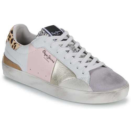 Schoenen Dames Lage sneakers Pepe jeans LANE SWEET W Wit / Zilver / Leopard