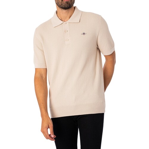 Textiel Heren Polo's korte mouwen Gant Gestructureerd katoenen poloshirt Beige