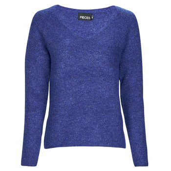 Kleidung Damen Pullover Pieces PCELLEN LS V-NECK KNIT Blau