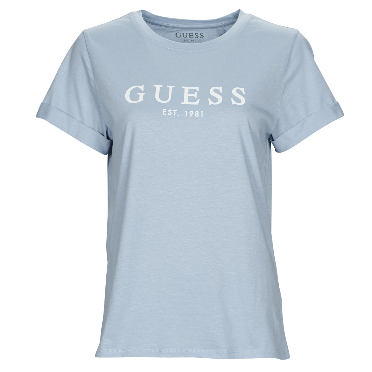 Kleidung Damen T-Shirts Guess ES SS GUESS 1981 ROLL CUFF TEE Blau