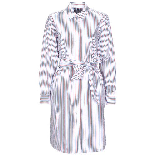 Kleidung Damen Kurze Kleider Tommy Hilfiger ORG CO GBL STP KNEE SHIRT DRESS Weiß