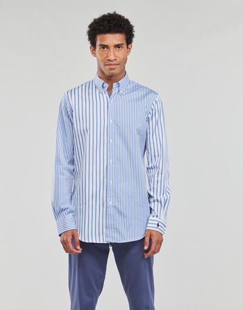 Kleidung Herren Langärmelige Hemden Polo Ralph Lauren CHEMISE AJUSTEE EN POPLINE DE COTON COL BOUTONNE Blau / Weiß