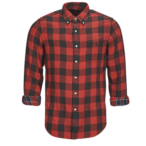 Kleidung Herren Langärmelige Hemden Polo Ralph Lauren CHEMISE COUPE DROITE EN FLANELLE Rot