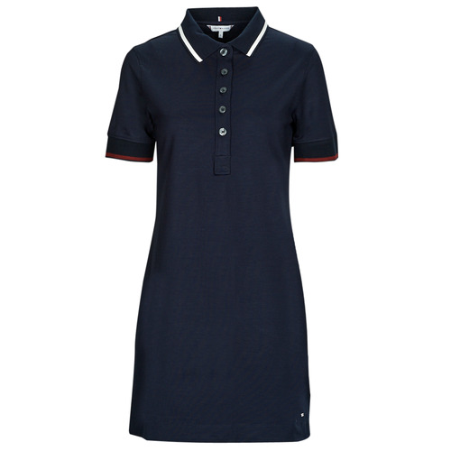 Kleidung Damen Kurze Kleider Tommy Hilfiger REG SPLIT GLB STP POLO DRS SS Marineblau