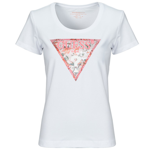 Vêtements Femme T-shirts manches courtes Guess RN SATIN TRIANGLE 