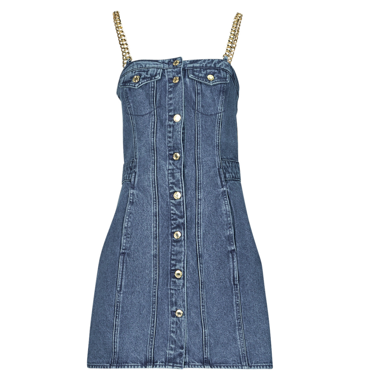 Kleidung Damen Kurze Kleider MICHAEL Michael Kors CHAIN STRAP DENIM DRESS Blau